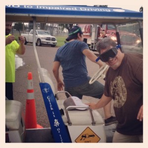 Two participants dismount cart while impaired