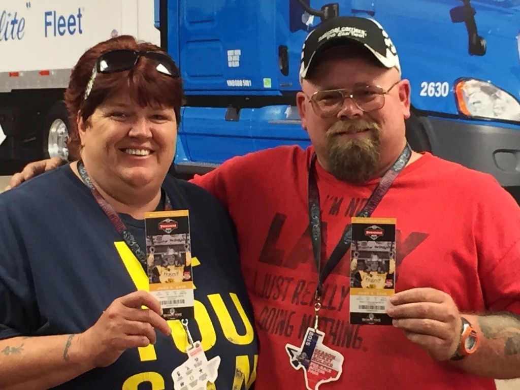 Dawn and Craig Petty display their Firestone 600 tickets