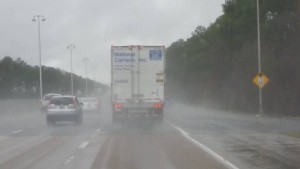 Back of trailer in the rain